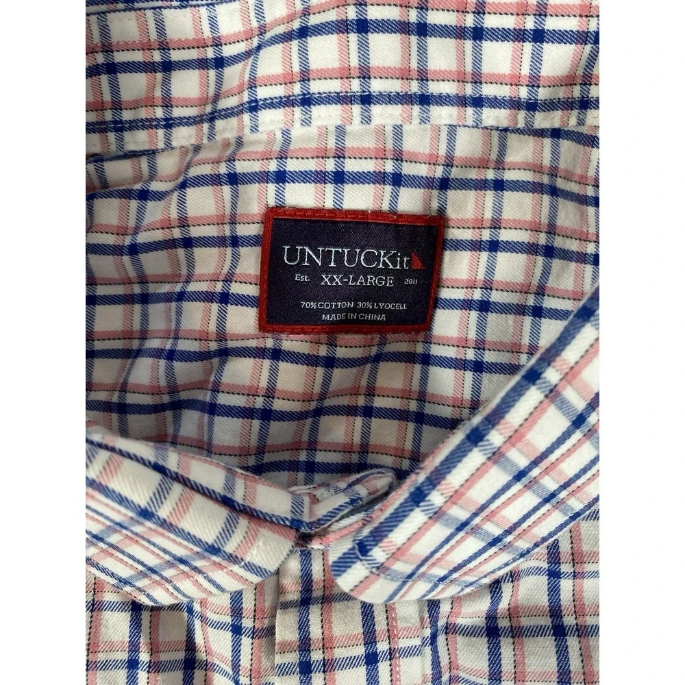 Untuckit Shirt Hewitson Men's Sz XXL Pink Blue Plaid Pastel Cotton/Lyocell
